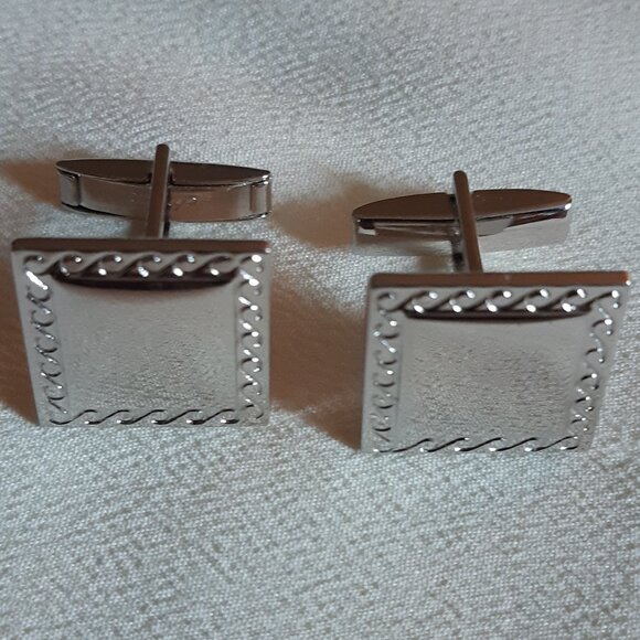 Anson Vintage Cuff Links Silver Tone Metal 3/4 Inch Square ⚡️BUY 3 for $35⚡️ - Picture 1 of 9